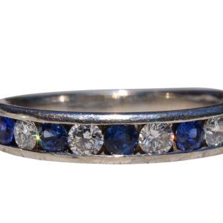 The Oak Hills:  Sapphire and Diamond Stackable Band in White Gold