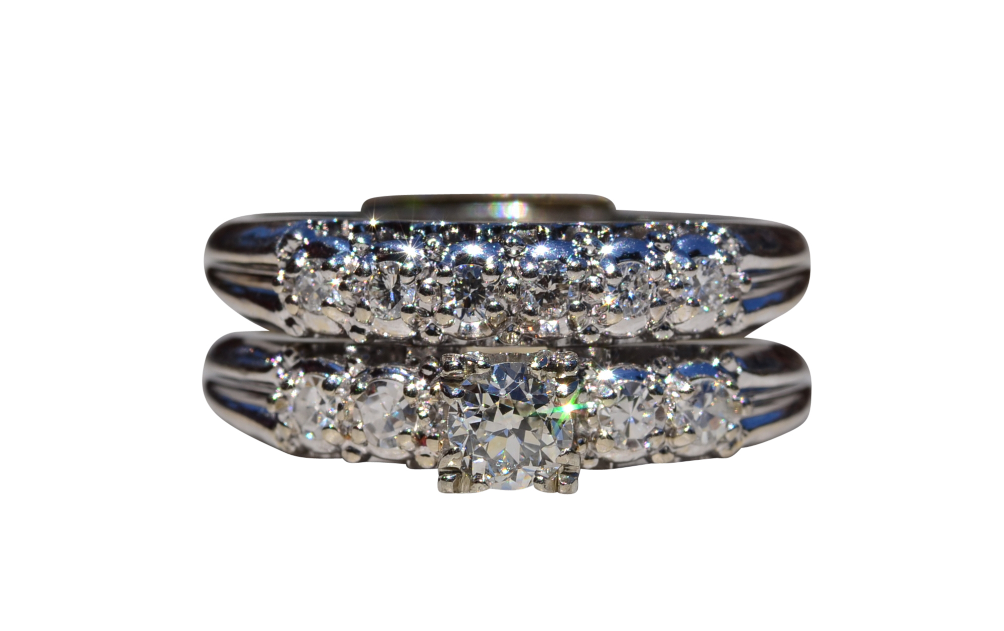 SOLD - The Roberts Ferry: Antique White Gold Engagement Wedding Set
