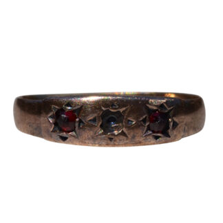 The Atwater:  Victorian Rose Gold Childs Ring with Garnet Side Stones