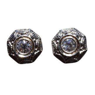 SOLD - The Kennedy:  Antique Two Tone Natural Diamond Stud Earrings