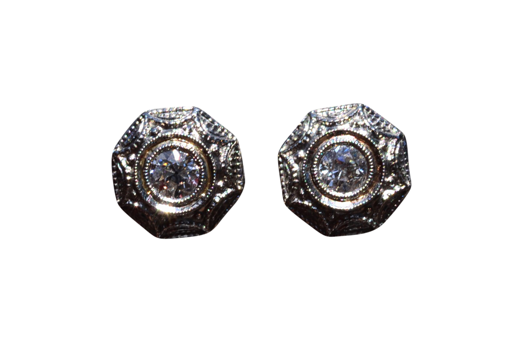 SOLD - The Kennedy: Antique Two Tone Natural Diamond Stud Earrings