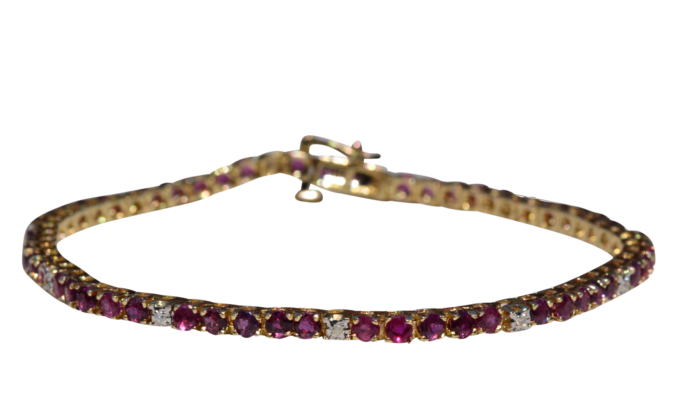 SOLD - The Tiburon: Natural Ruby and Diamond Tennis Bracelet in Yellow Gold