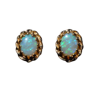 SOLD - The Southbelt:  Natural Australian Opal Earrings in Yellow Gold