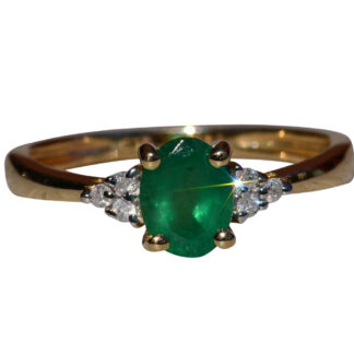 The Lancashire:  Ladies 14K Yellow Gold Ring set with Emerald and Diamonds