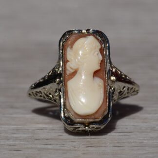 SOLD - The Rueckert:  Ladies Antique Laboratory Grown Ruby and Cameo Flip Ring in 14K