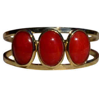 SOLD - The Decalb:  Ladies 18K Yellow Gold Mid Century Coral Trilogy Ring