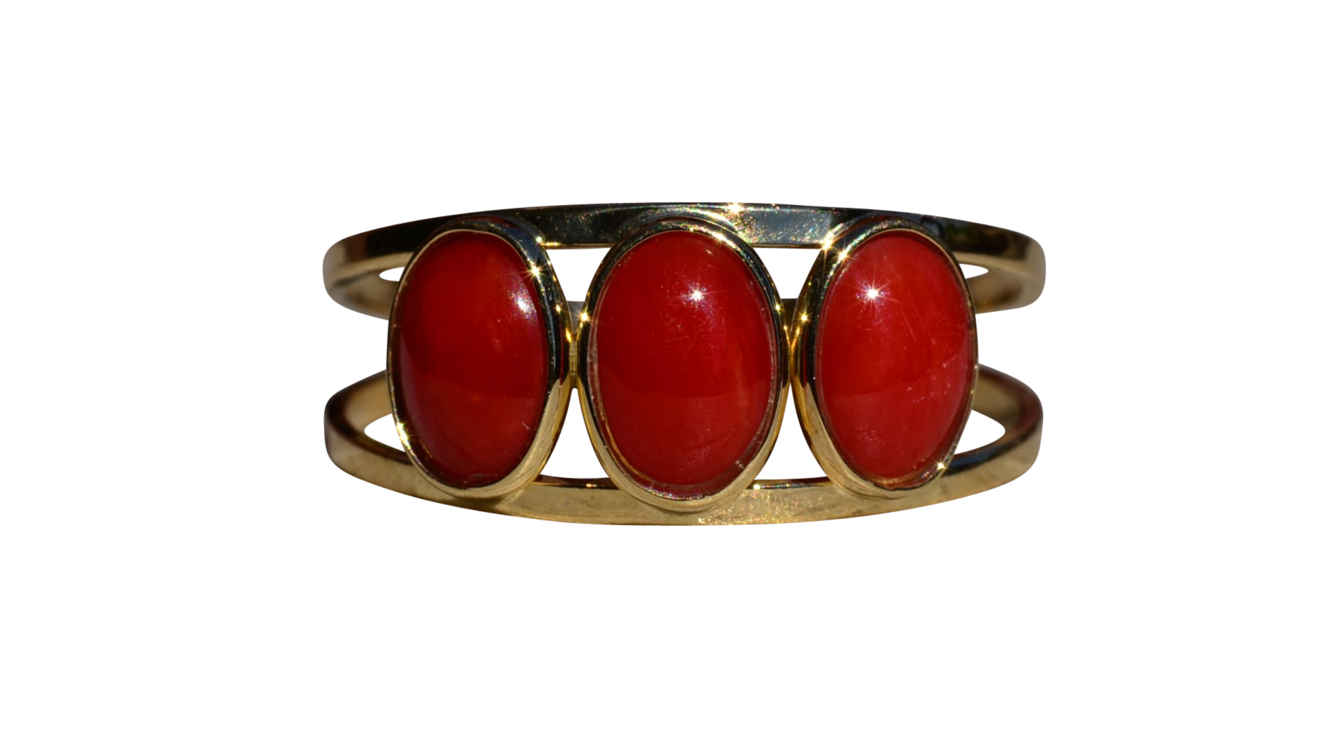 SOLD - The Decalb: Ladies 18K Yellow Gold Mid Century Coral Trilogy Ring