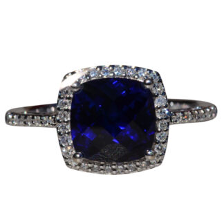 SOLD - The Tatnall:  Ladies 14K White Gold Sapphire and Diamond Halo Ring
