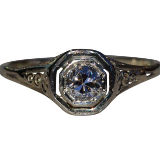 The Tazewell:  Ladies Antique 18K White Gold Filigree Engagement Ring