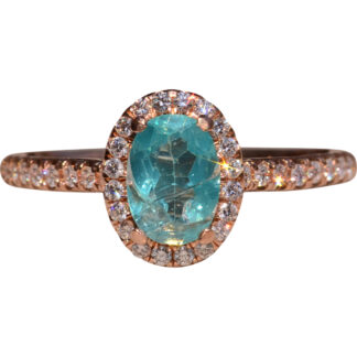 The Alberene:  Ladies 14K Rose Gold Pariaba Tourmaline Halo Engagement Ring