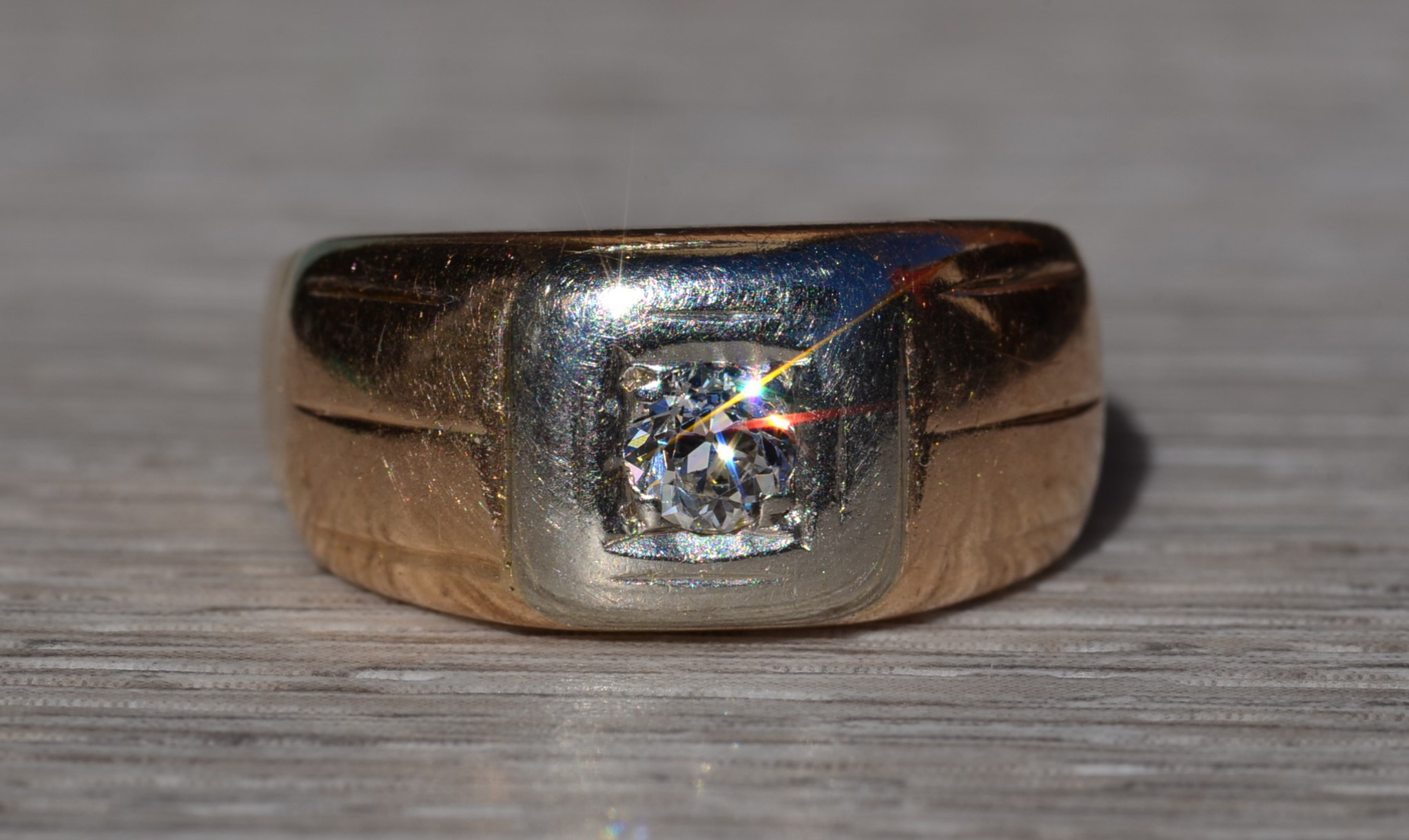 The Felkel: Men's Antique 14K Two Tone Diamond Engagement Ring - Image 2