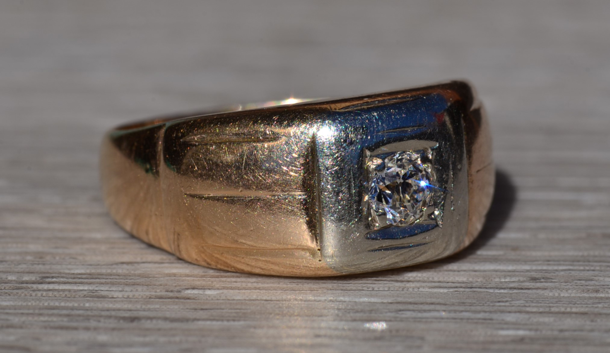 The Felkel: Men's Antique 14K Two Tone Diamond Engagement Ring - Image 6