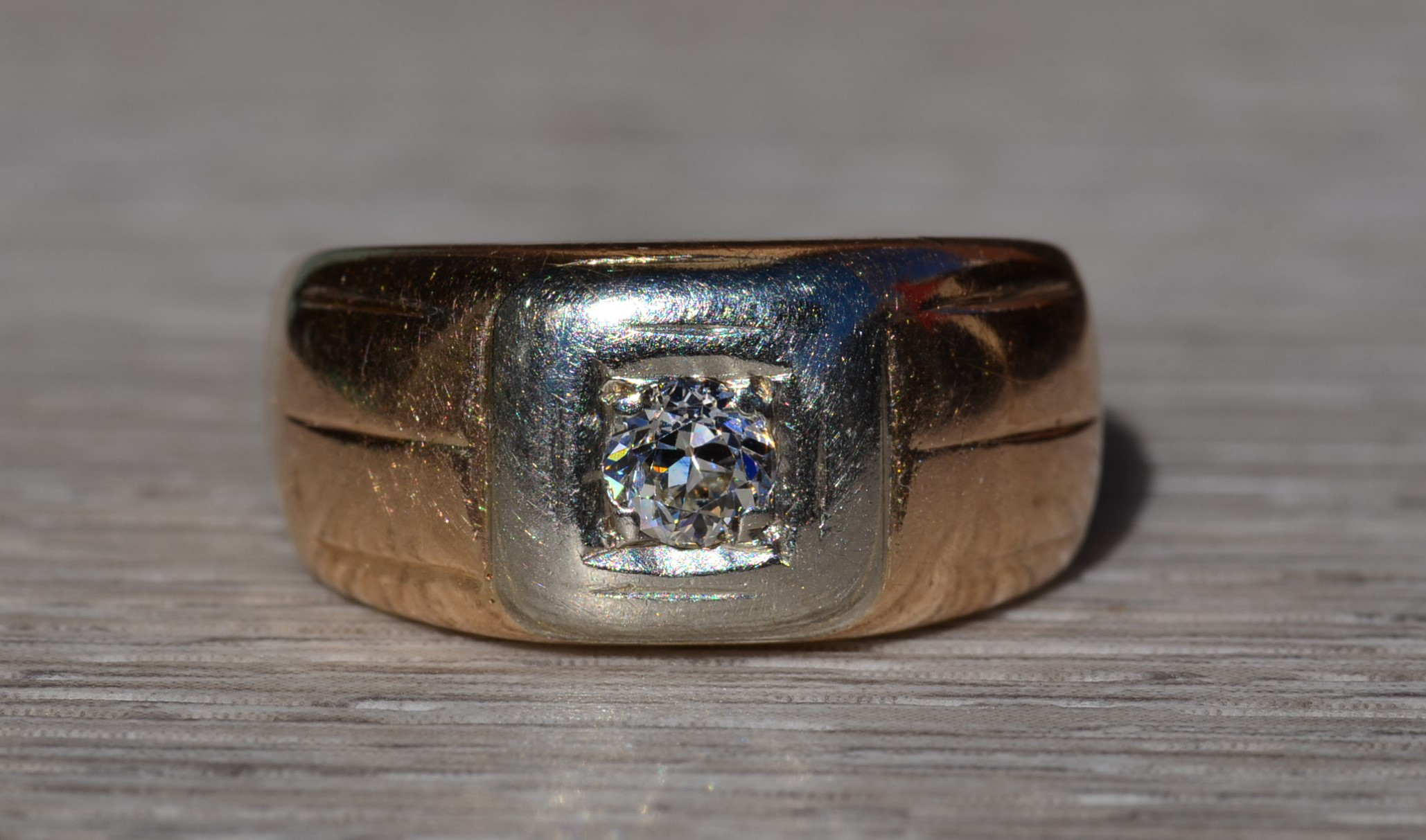 The Felkel: Men's Antique 14K Two Tone Diamond Engagement Ring - Image 7