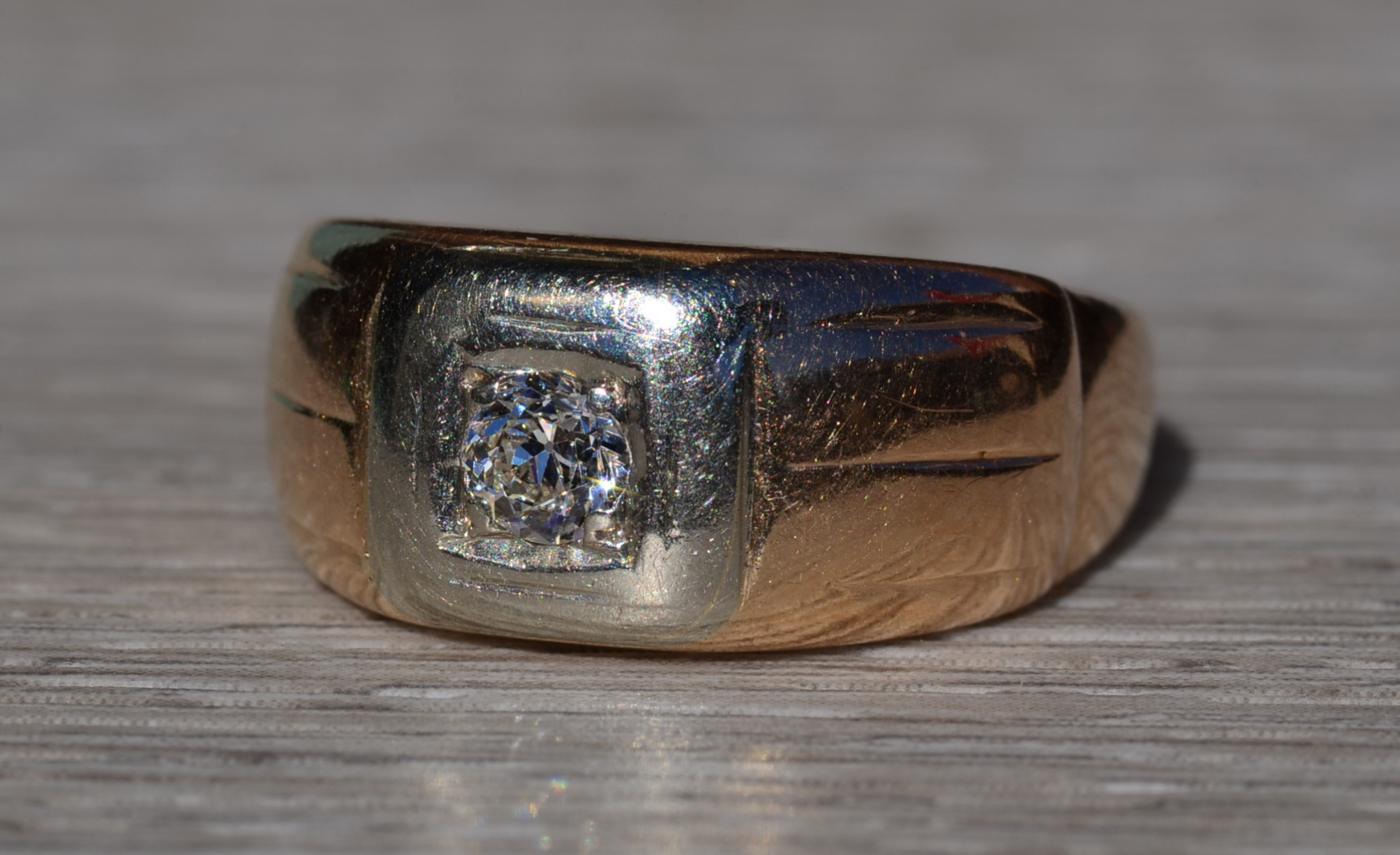 The Felkel: Men's Antique 14K Two Tone Diamond Engagement Ring - Image 3