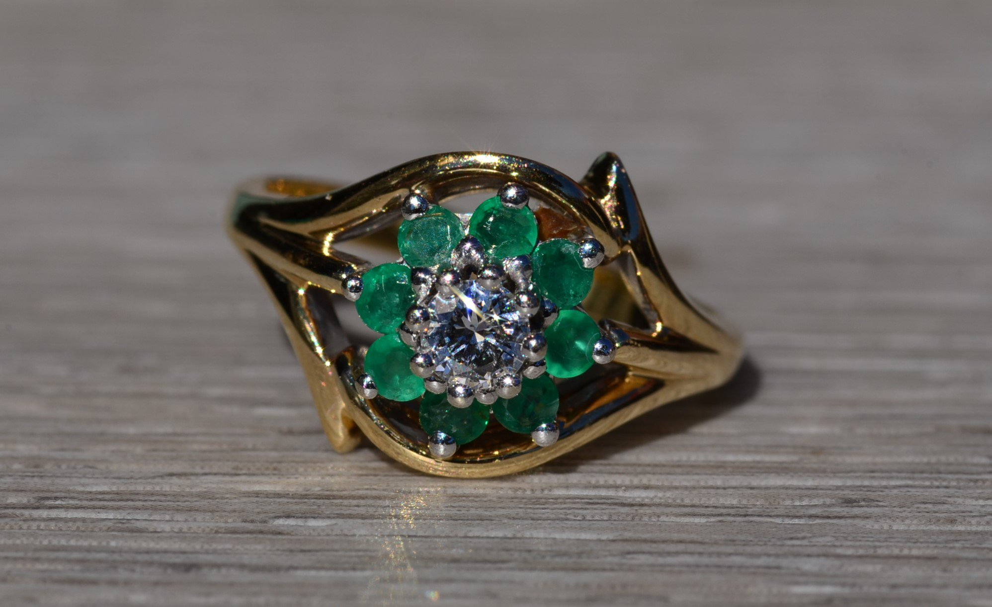 The Montreat: Ladies 14K Two Tone Emerald and Diamond Cocktail Ring - Image 2