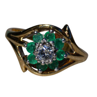 The Montreat:  Ladies 14K Two Tone Emerald and Diamond Cocktail Ring