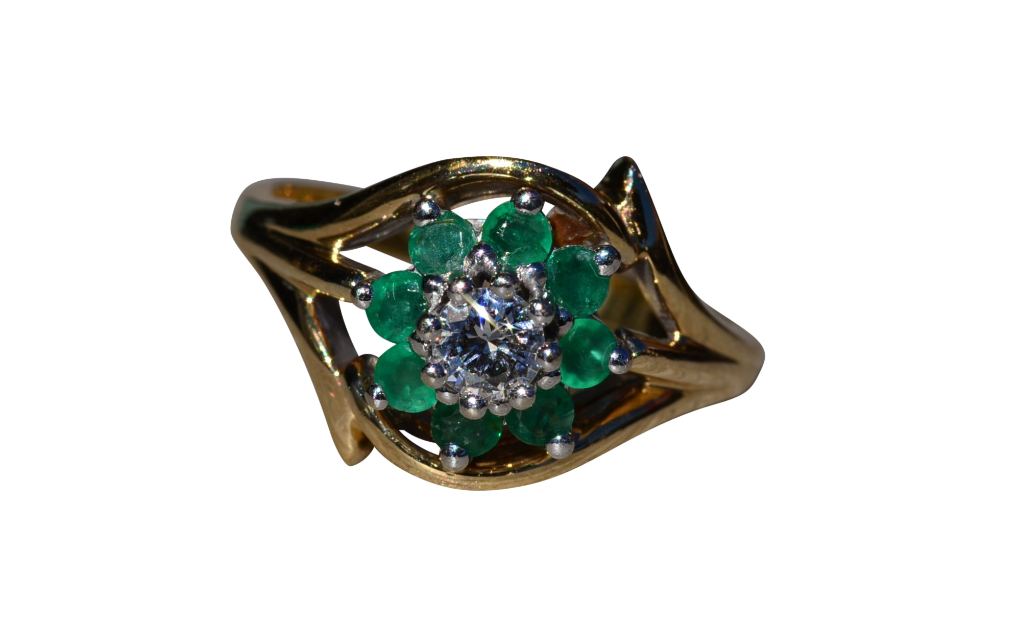 The Montreat: Ladies 14K Two Tone Emerald and Diamond Cocktail Ring