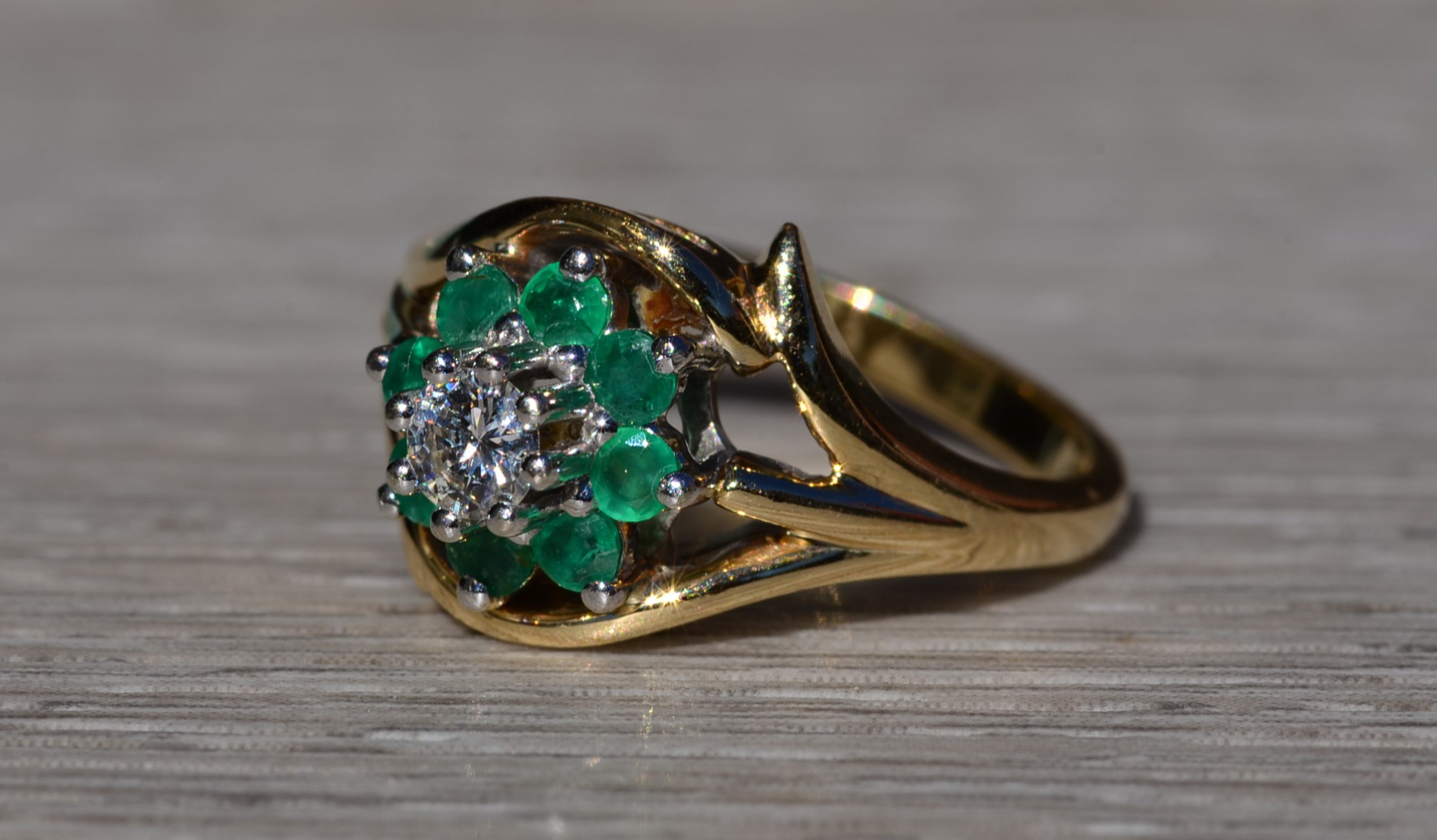 The Montreat: Ladies 14K Two Tone Emerald and Diamond Cocktail Ring - Image 3