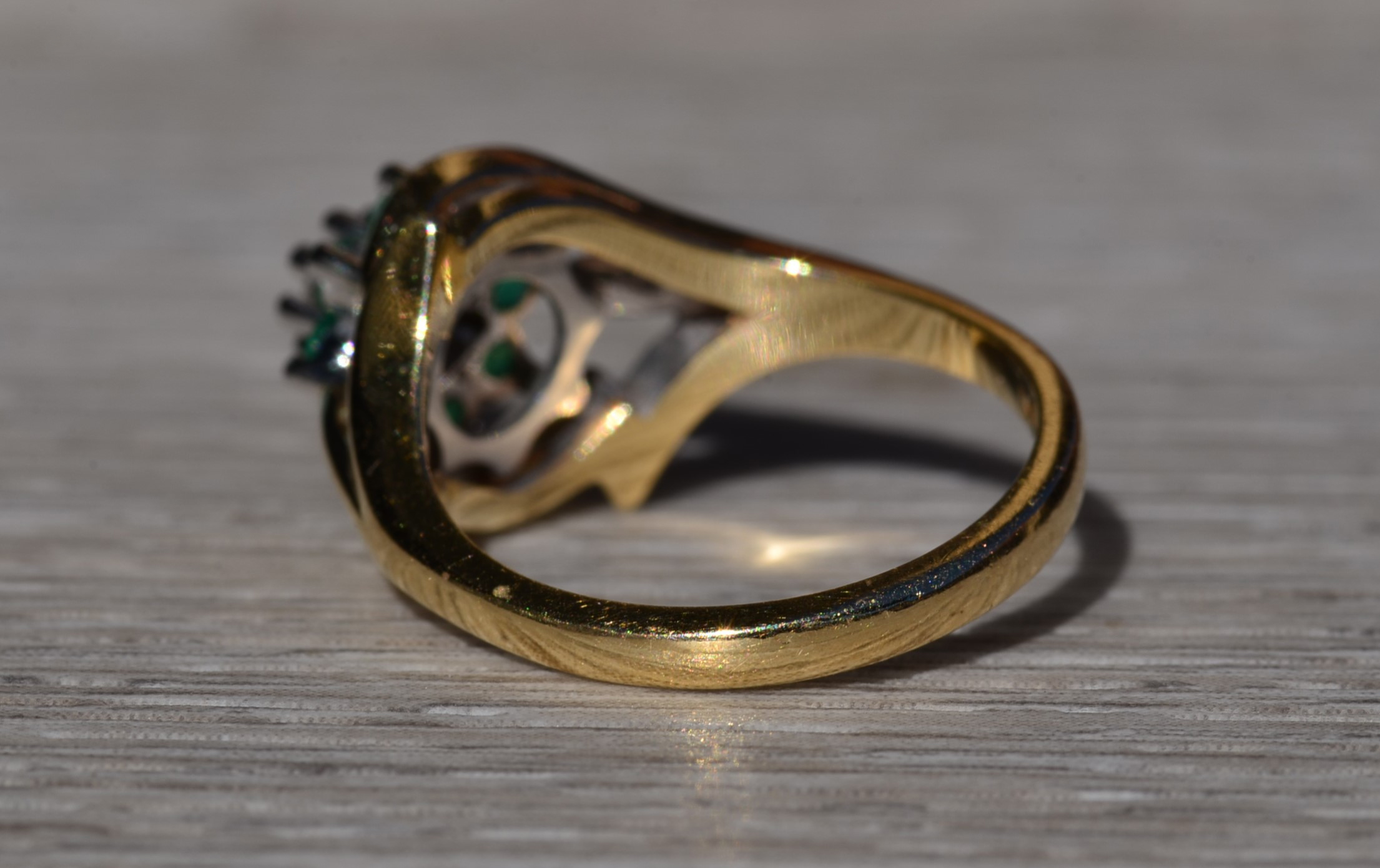 The Montreat: Ladies 14K Two Tone Emerald and Diamond Cocktail Ring - Image 4