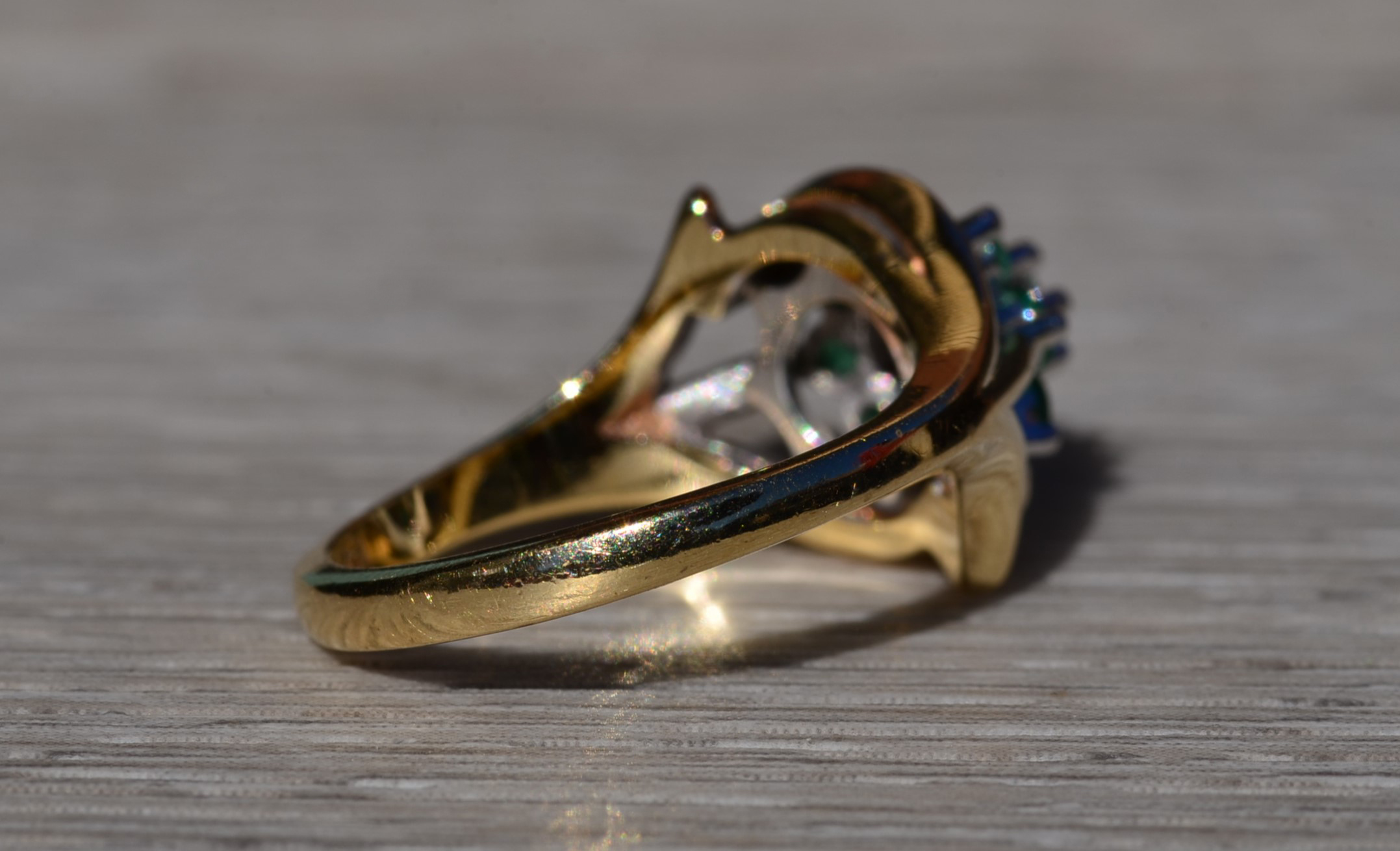 The Montreat: Ladies 14K Two Tone Emerald and Diamond Cocktail Ring - Image 5