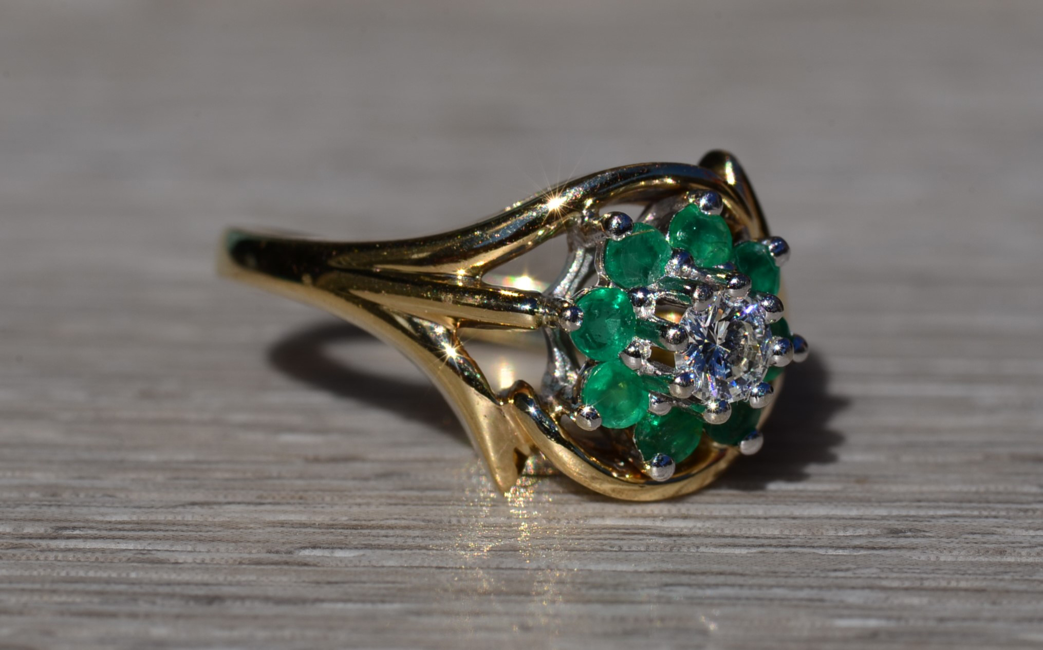 The Montreat: Ladies 14K Two Tone Emerald and Diamond Cocktail Ring - Image 6