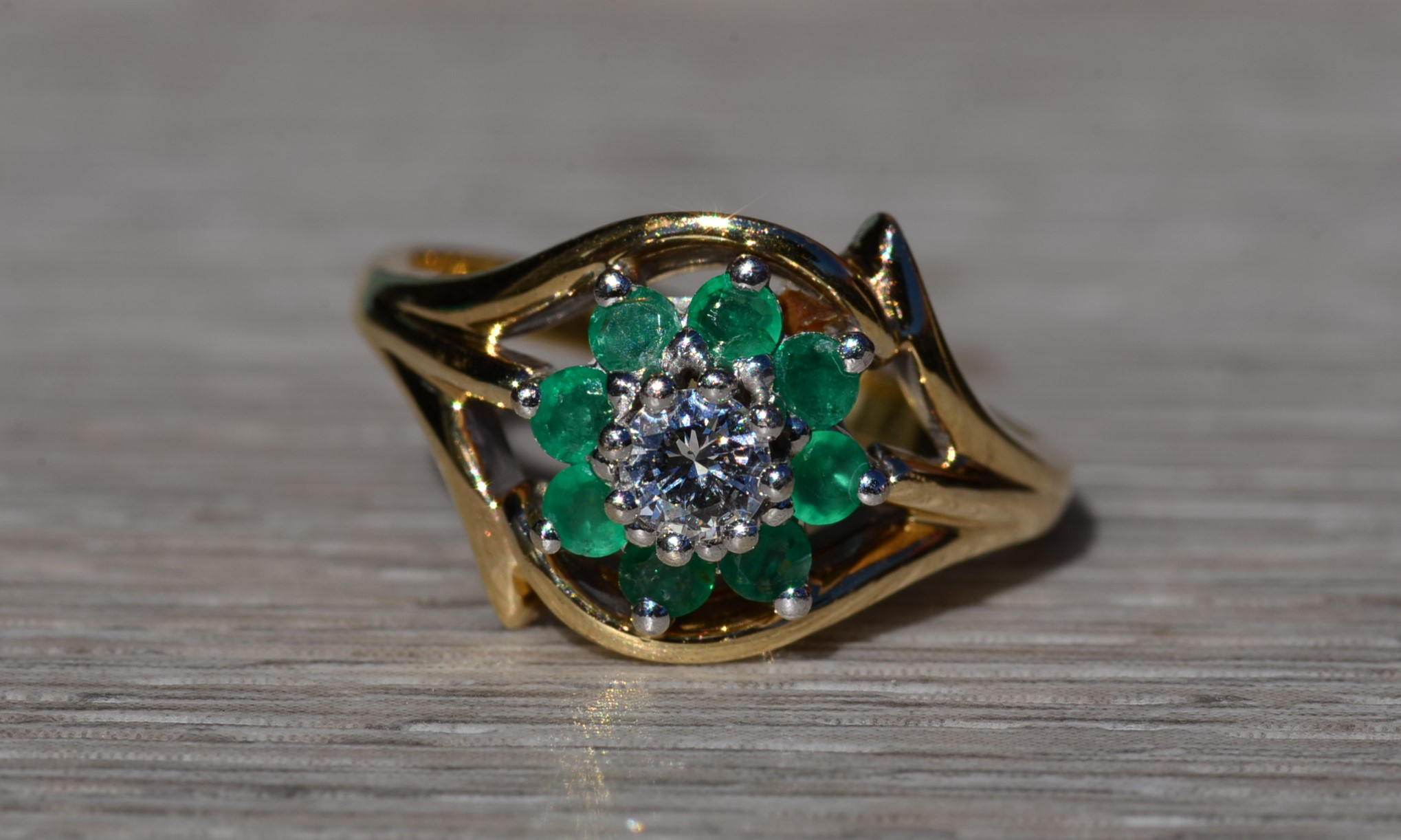 The Montreat: Ladies 14K Two Tone Emerald and Diamond Cocktail Ring - Image 7