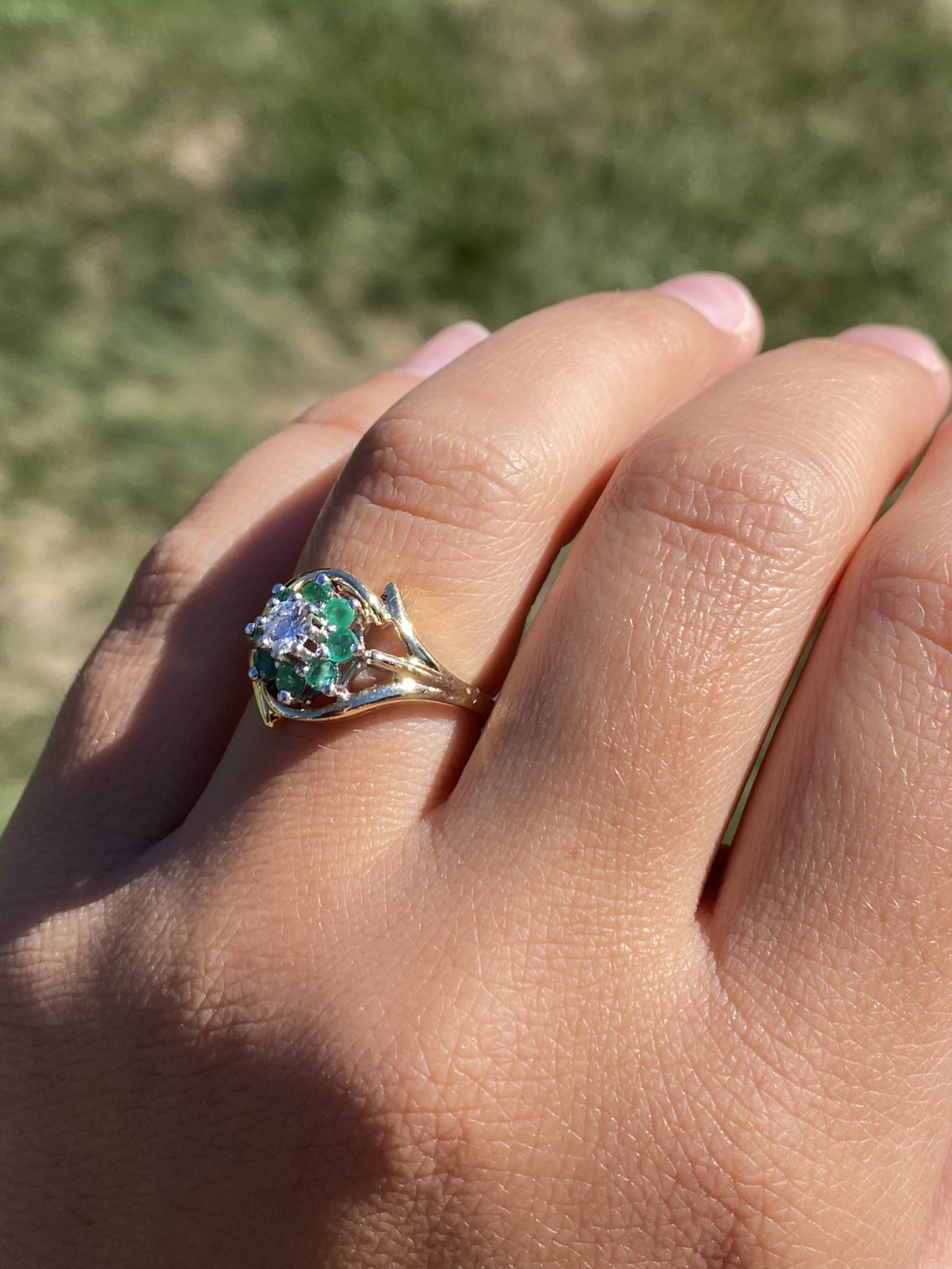 The Montreat: Ladies 14K Two Tone Emerald and Diamond Cocktail Ring - Image 9