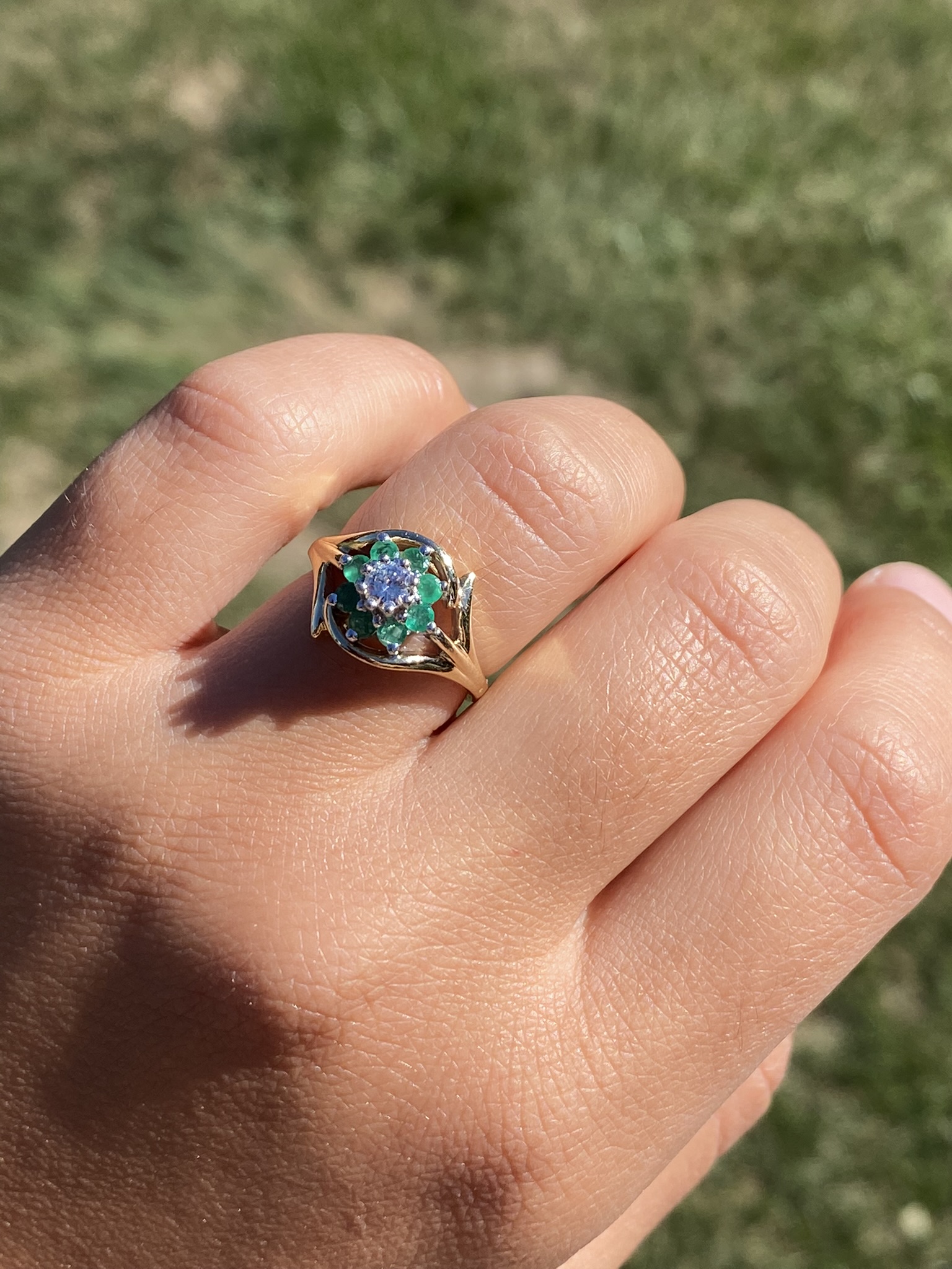 The Montreat: Ladies 14K Two Tone Emerald and Diamond Cocktail Ring - Image 10