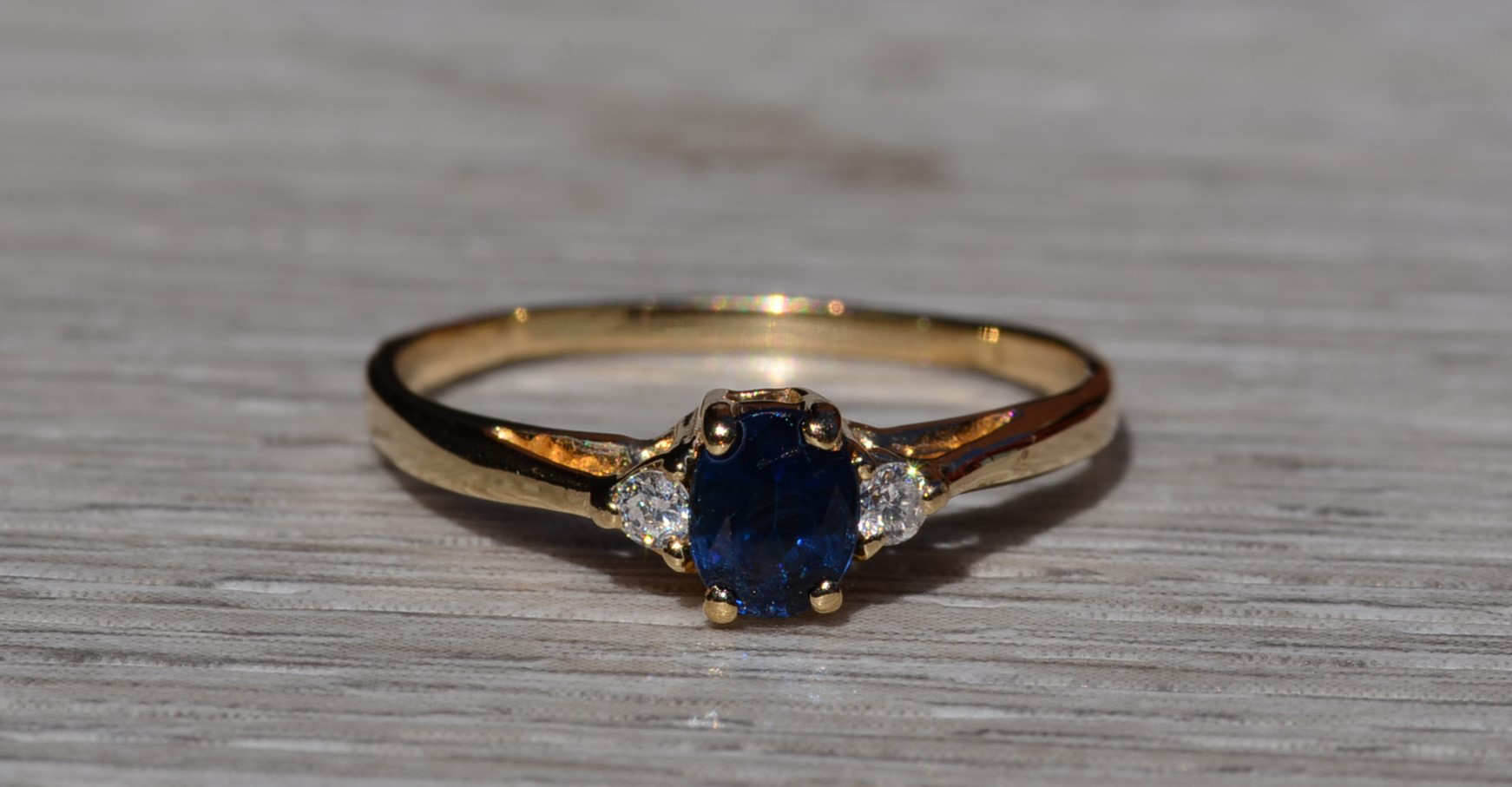 SOLD - The Brosville: Ladies Simple 14K Yellow Gold Sapphire and Diamond Engagement Ring - Image 2