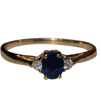 SOLD - The Brosville:  Ladies Simple 14K Yellow Gold Sapphire and Diamond Engagement Ring