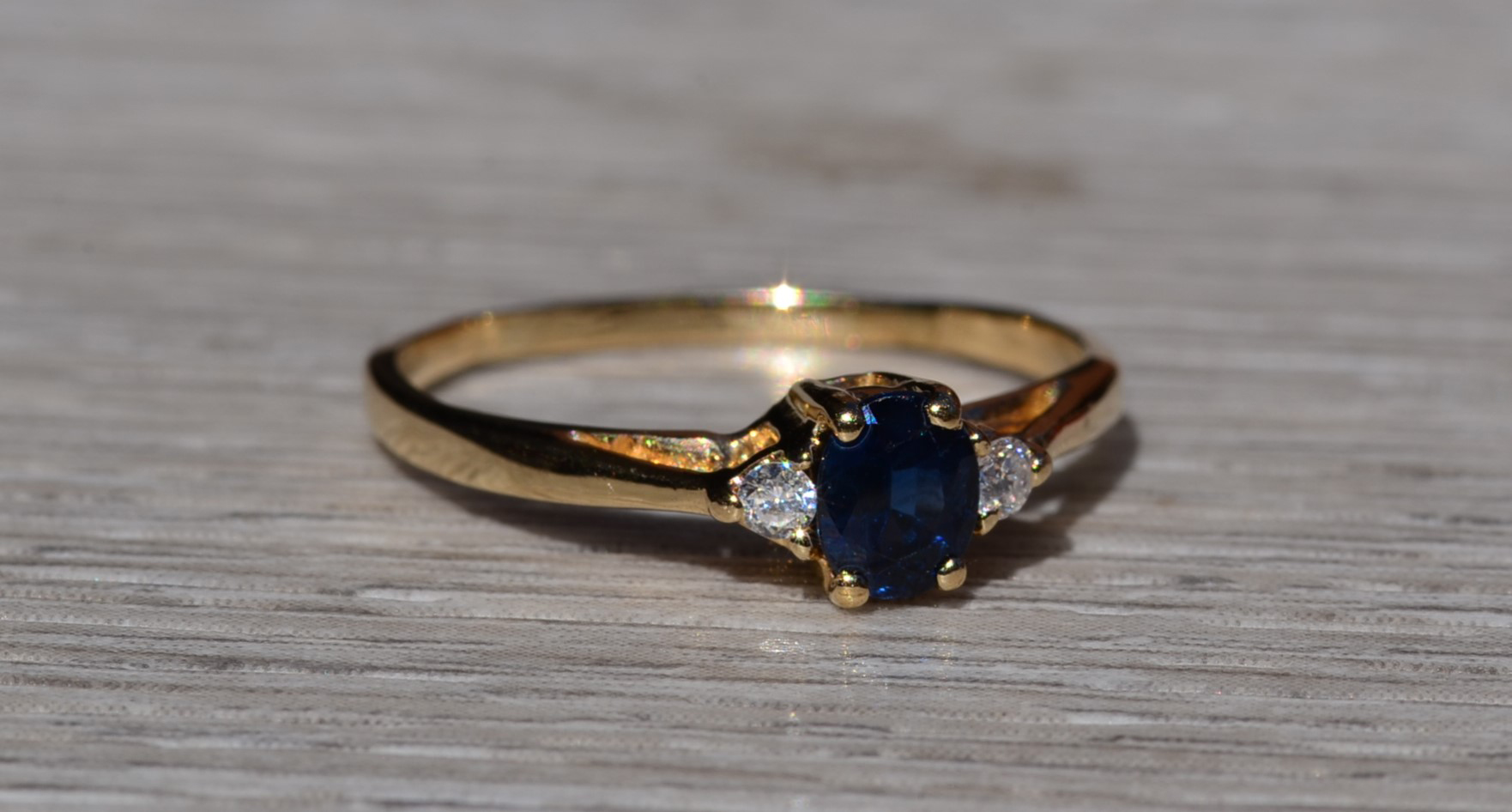 SOLD - The Brosville: Ladies Simple 14K Yellow Gold Sapphire and Diamond Engagement Ring - Image 6
