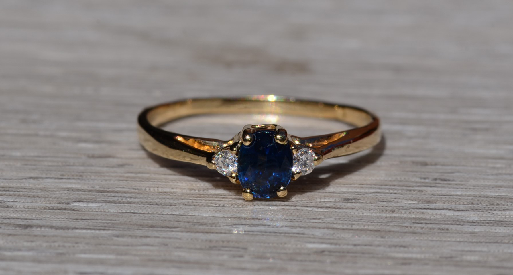 SOLD - The Brosville: Ladies Simple 14K Yellow Gold Sapphire and Diamond Engagement Ring - Image 7