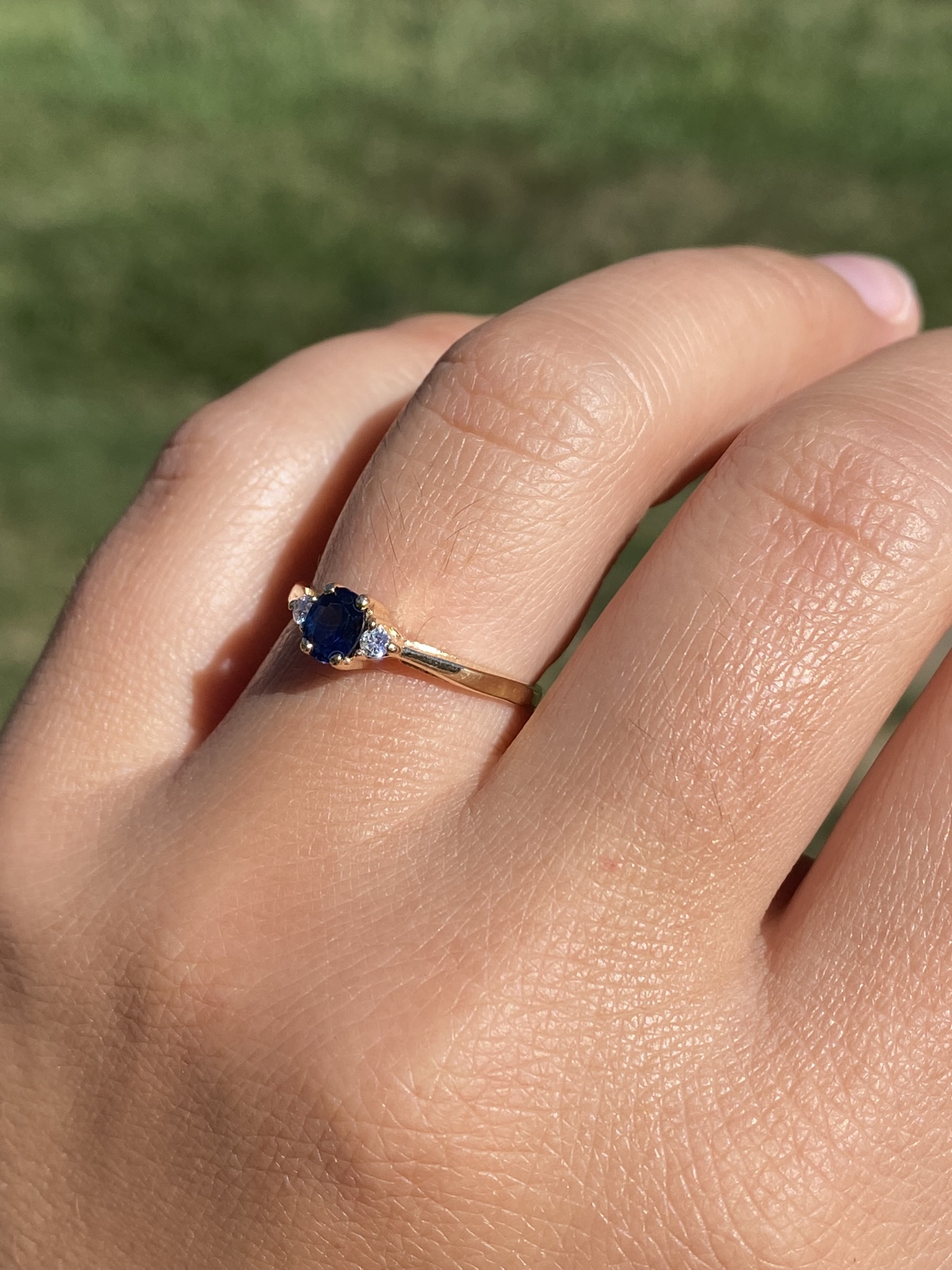 SOLD - The Brosville: Ladies Simple 14K Yellow Gold Sapphire and Diamond Engagement Ring - Image 9