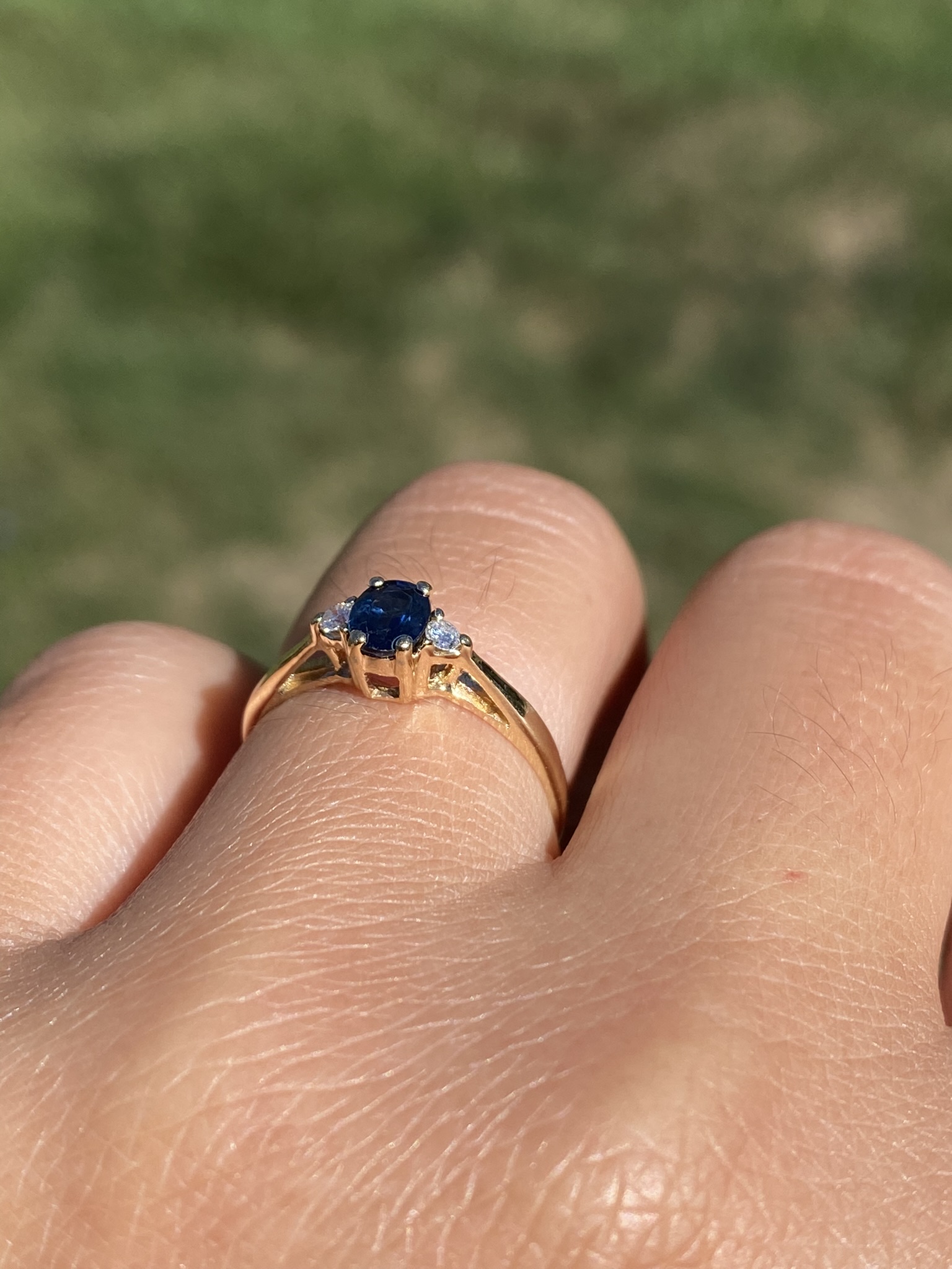 SOLD - The Brosville: Ladies Simple 14K Yellow Gold Sapphire and Diamond Engagement Ring - Image 10