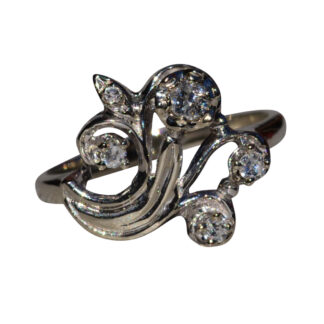 SOLD - The Valdese:  Ladies Antique 14K White Gold Floral Cocktail Ring set with Diamonds