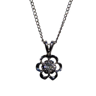 The Alister:  Ladies 14K White Gold Flower Diamond Necklace