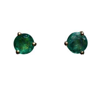 SOLD - The Strickers:  Ladies 14K Yellow Gold Martini Set Emerald Stud Earrings
