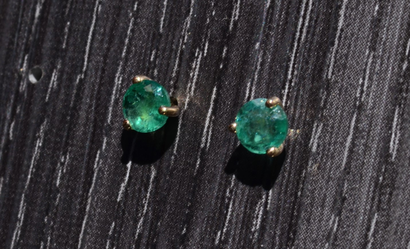 SOLD - The Strickers: Ladies 14K Yellow Gold Martini Set Emerald Stud Earrings - Image 3