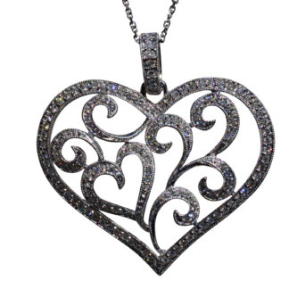 The Lohrs:  Large 18K White Gold Diamond Heart Pendant