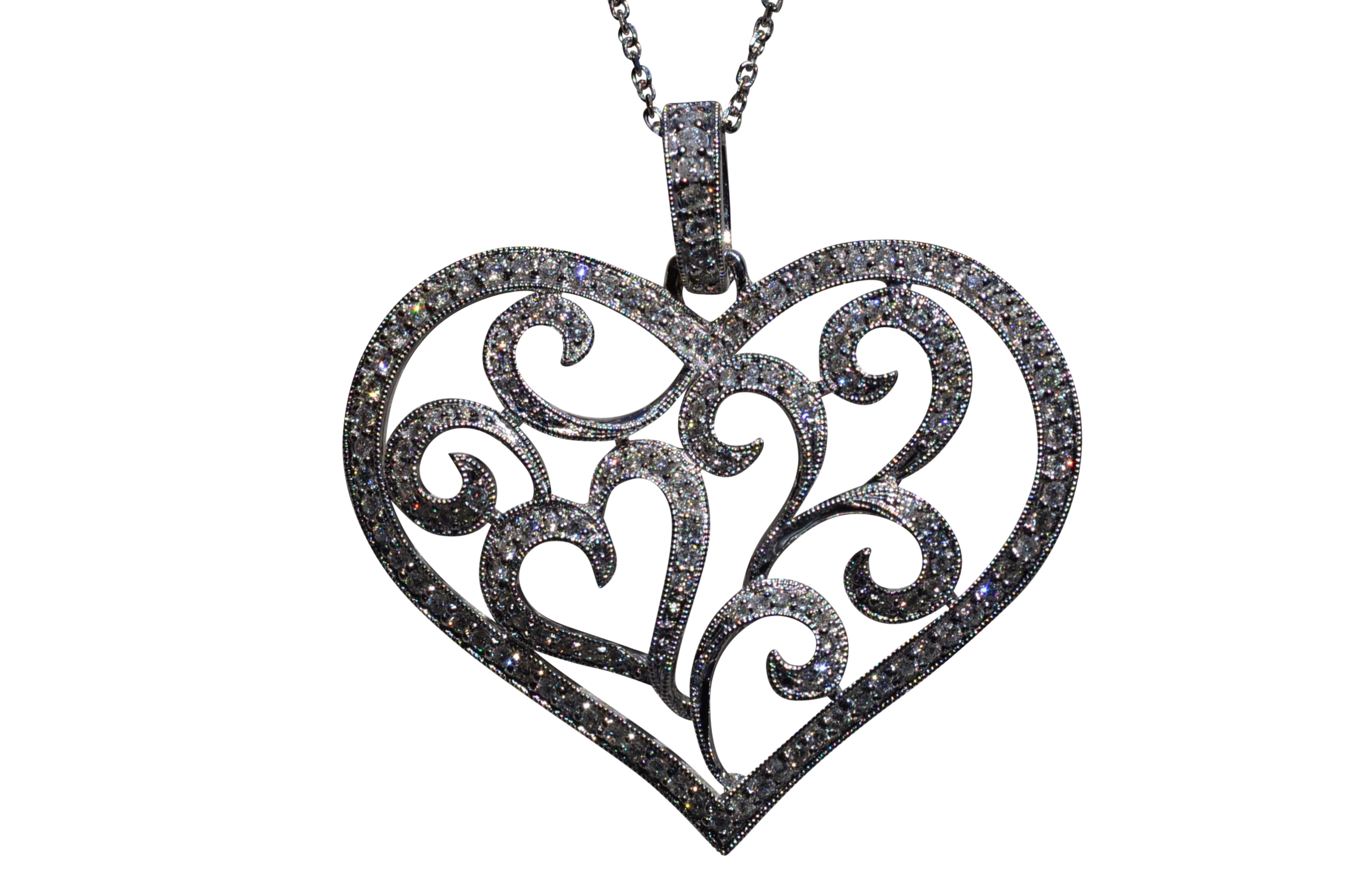 The Lohrs: Large 18K White Gold Diamond Heart Pendant