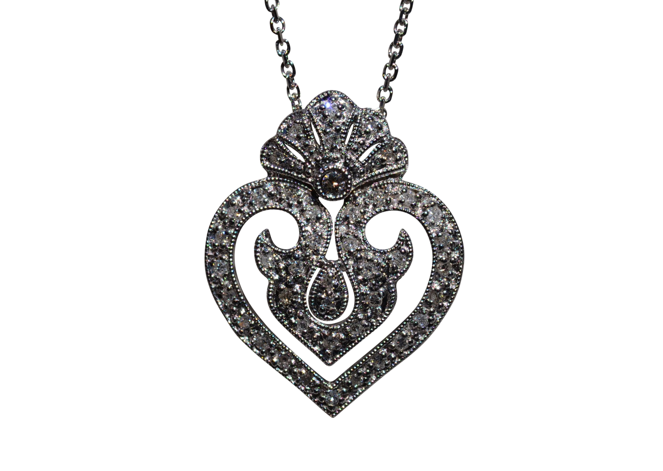 The Amberley: Ladies 14K White Gold Heart Pendant set with Diamonds