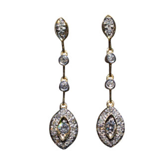 SOLD - The Halthorpes:  Ladies 14K Yellow Gold Diamond Dangler Earrings