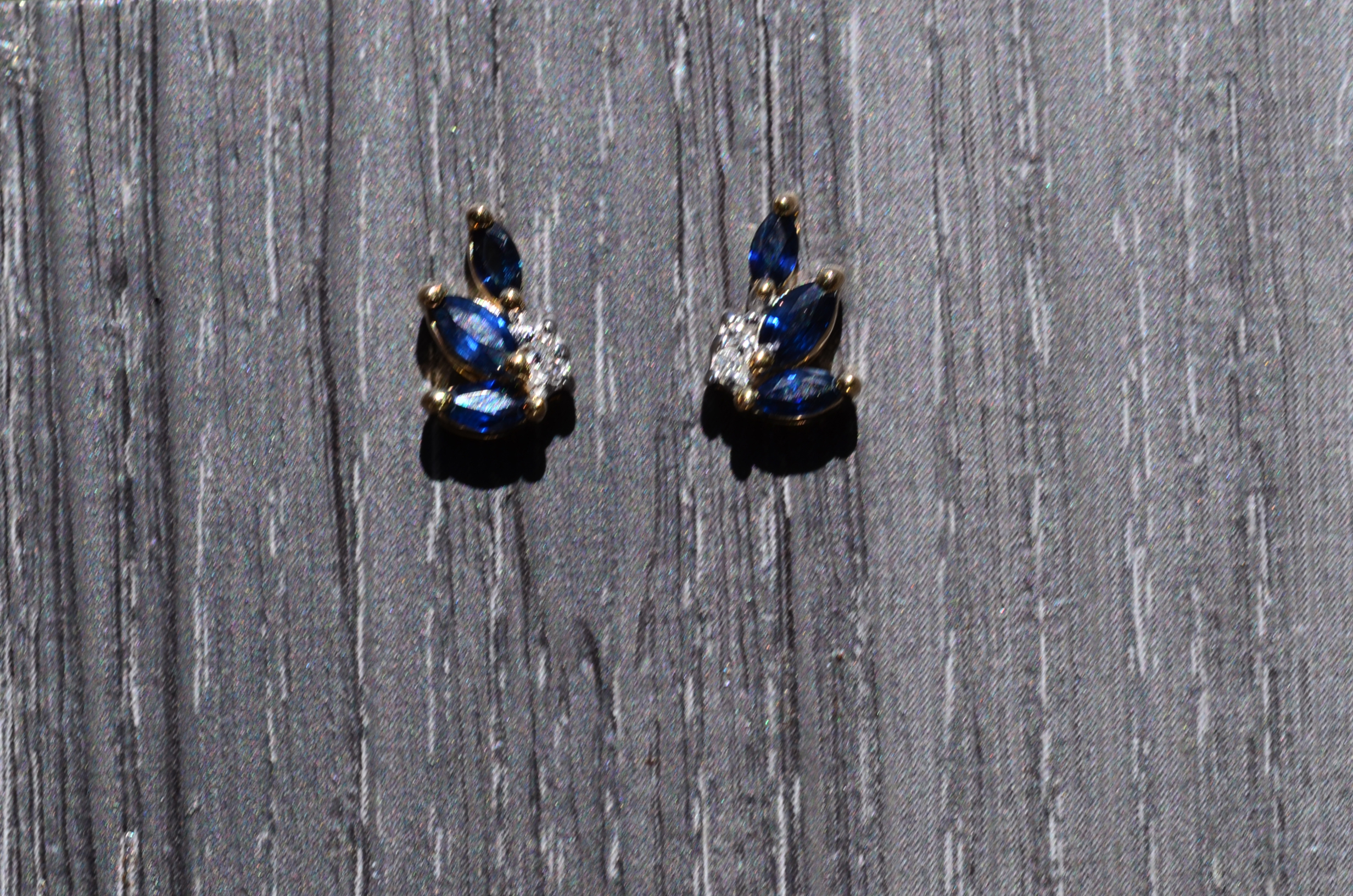SOLD - The Glendardons: Ladies 14K Yellow Gold Sapphire and Diamond Stud Earrings - Image 2