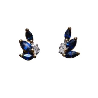 SOLD - The Glendardons:  Ladies 14K Yellow Gold Sapphire and Diamond Stud Earrings