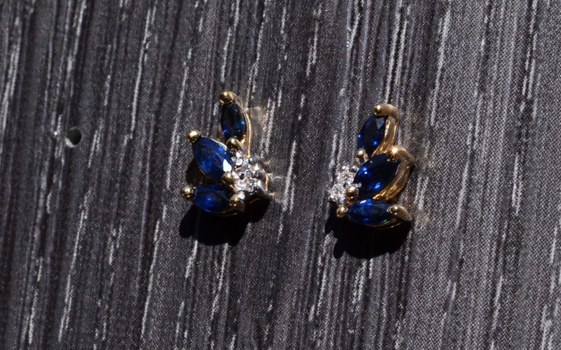 SOLD - The Glendardons: Ladies 14K Yellow Gold Sapphire and Diamond Stud Earrings - Image 3