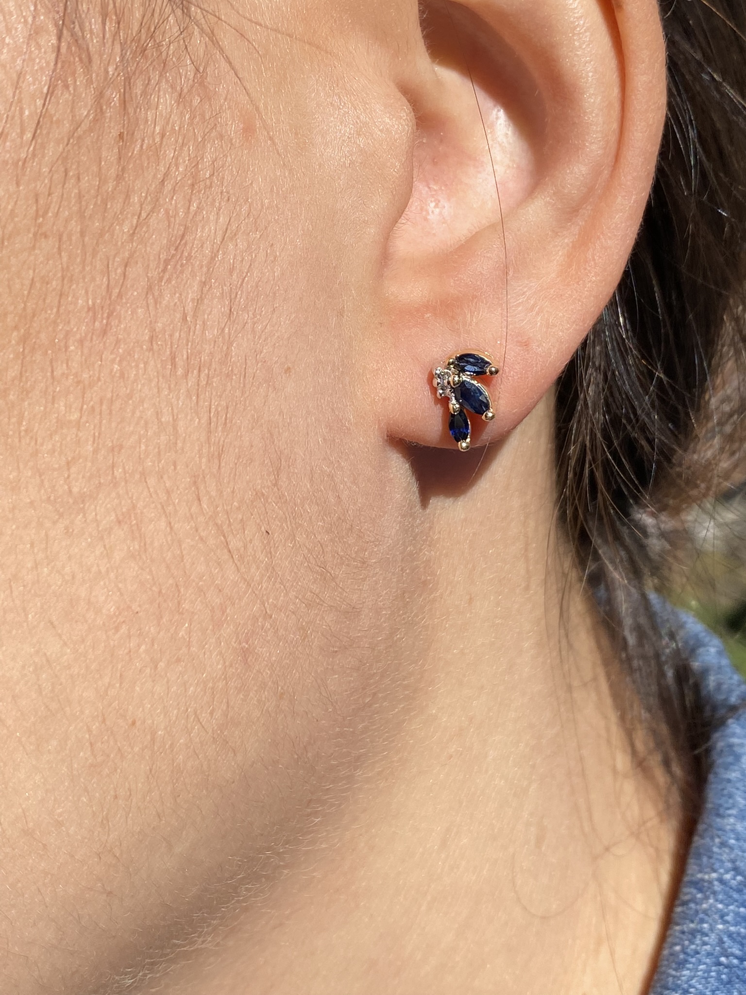 SOLD - The Glendardons: Ladies 14K Yellow Gold Sapphire and Diamond Stud Earrings - Image 4
