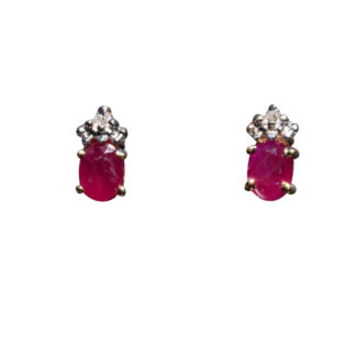 SOLD - The Konterra:  Ladies Yellow Gold Ruby and Diamond Stud Earrings