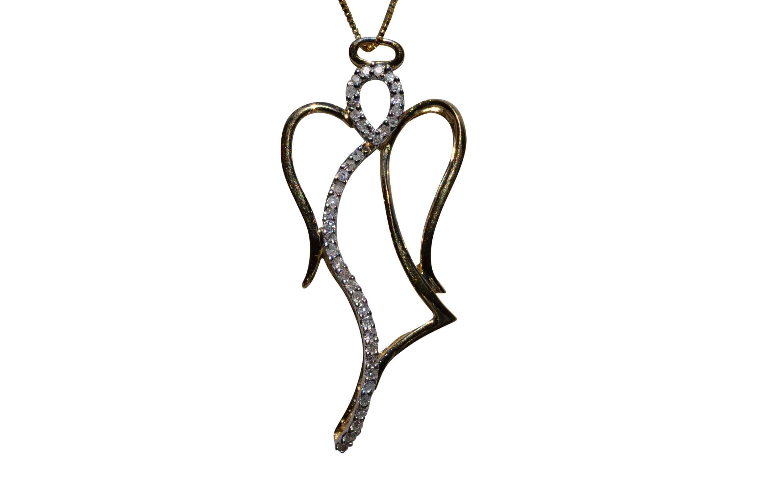 SOLD - The Ange: Ladies 14K Yellow Gold and Diamond Angel Pendant