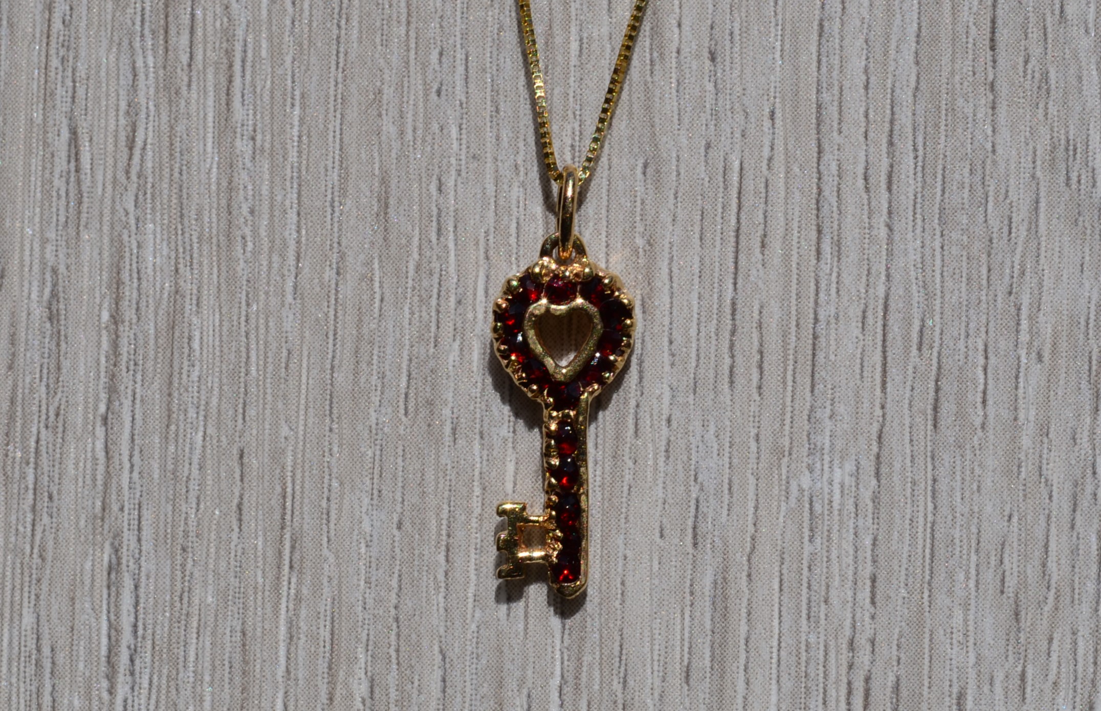 SOLD - The Keys: Ladies 14K Yellow Gold and Garnet Key Pendant/Charm - Image 2