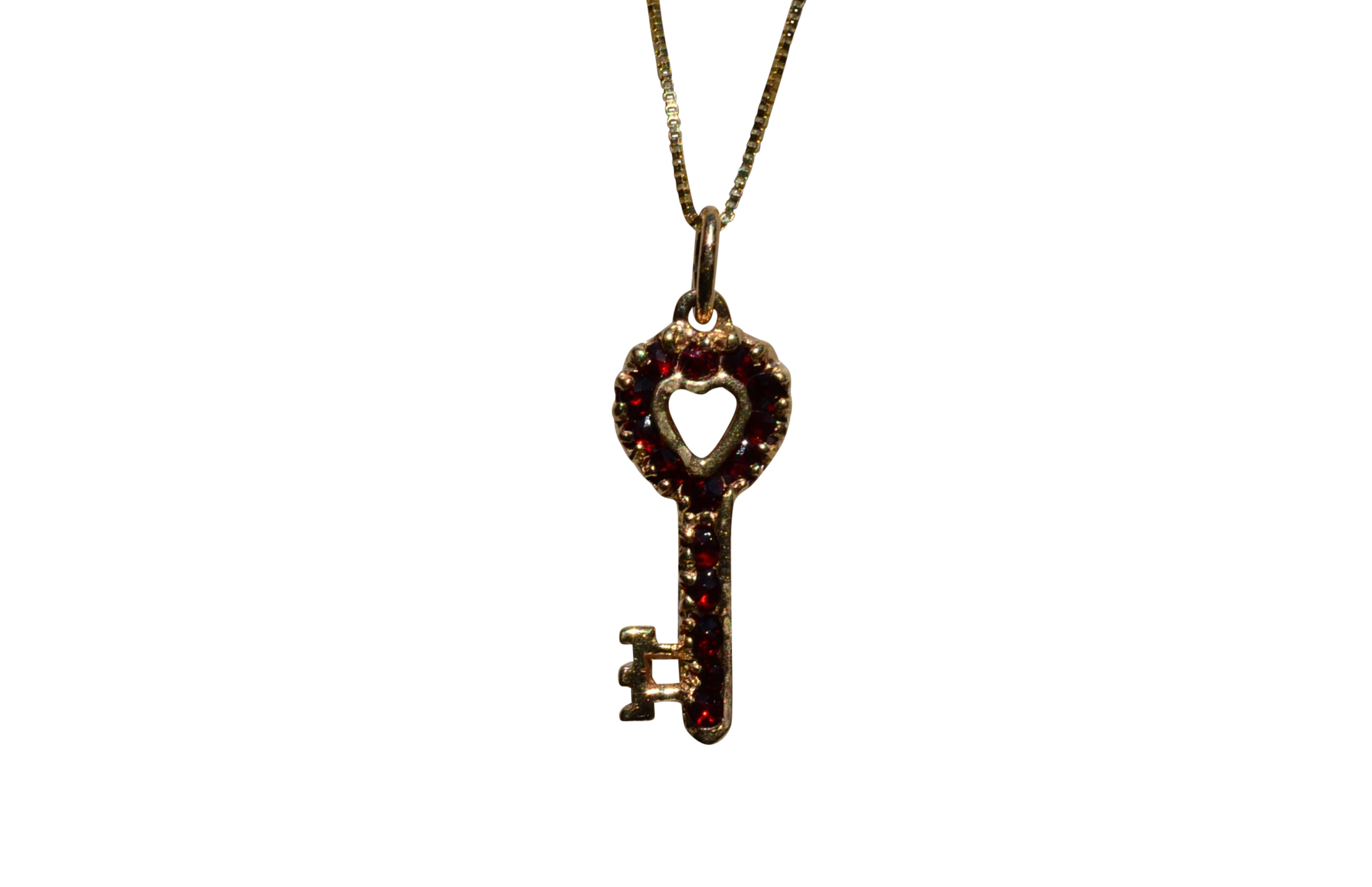 SOLD - The Keys: Ladies 14K Yellow Gold and Garnet Key Pendant/Charm